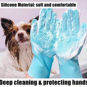 Pet bathing gloves, pet grooming gloves blue