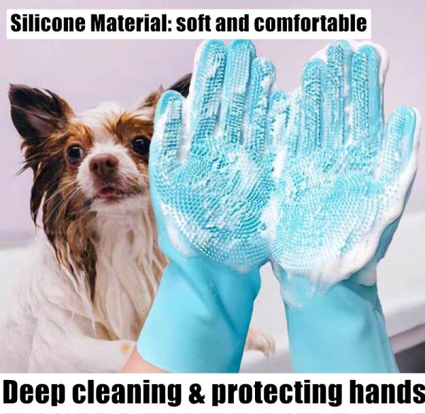 Pet bathing gloves, pet grooming gloves blue